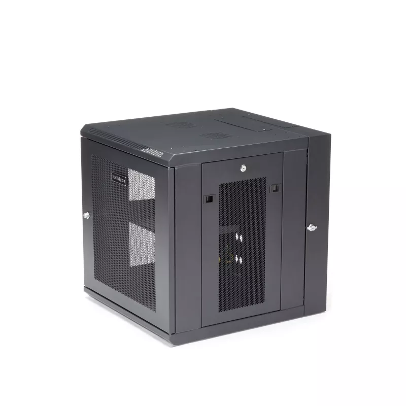 StarTech.com 4-Post 12U wandmontage netwerkkast met 1U-plank, 19 inch opklapbare wandgemonteerde serverkast voor data / AV / elektronica / computerapparatuur, flexibele geventileerde rackbehuizing