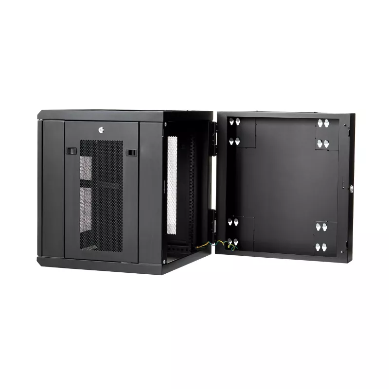 StarTech.com 4-Post 12U wandmontage netwerkkast met 1U-plank, 19 inch opklapbare wandgemonteerde serverkast voor data / AV / elektronica / computerapparatuur, flexibele geventileerde rackbehuizing