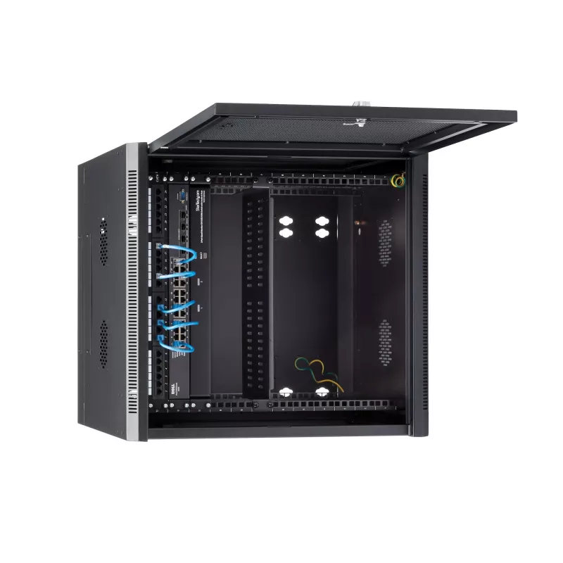 StarTech.com 4-Post 12U wandmontage netwerkkast met 1U-plank, 19 inch opklapbare wandgemonteerde serverkast voor data / AV / elektronica / computerapparatuur, flexibele geventileerde rackbehuizing