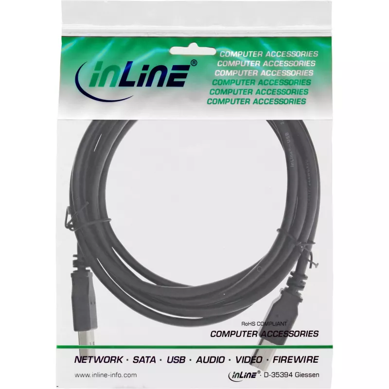 USB 2.0-kabel Type-A stekker / B stekker zwart 2 m InLine 34520X