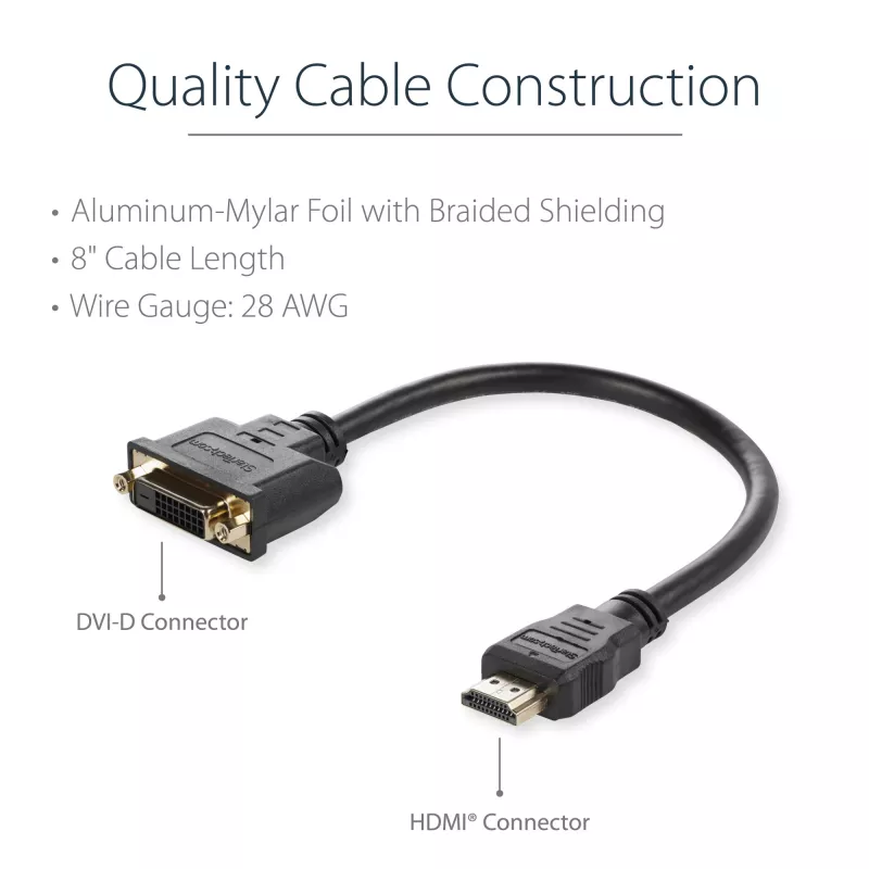 StarTech.com 8in HDMI-naar-DVI-D-videokabel-adapter – HDMI-stekker naar DVI-bus