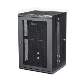 StarTech.com 4-posts 18U wandmontage netwerkkast met 1U legbord, 19 inch opklapbare wandgemonteerde serverkast voor data/AV/elektronica/computerapparatuur, flexibele geventileerde rackbehuizing