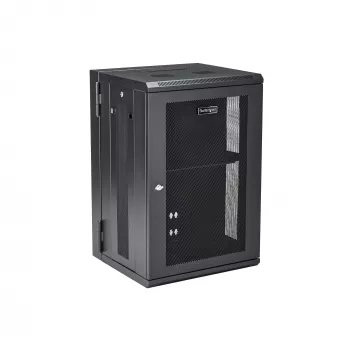 StarTech.com 4-posts 18U wandmontage netwerkkast met 1U legbord, 19 inch opklapbare wandgemonteerde serverkast voor data/AV/elektronica/computerapparatuur, flexibele geventileerde rackbehuizing