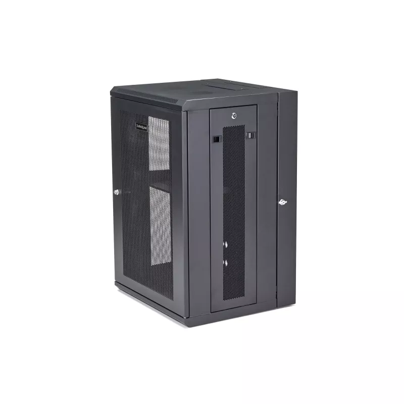 StarTech.com 4-posts 18U wandmontage netwerkkast met 1U legbord, 19 inch opklapbare wandgemonteerde serverkast voor data/AV/elektronica/computerapparatuur, flexibele geventileerde rackbehuizing