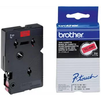 Labeltape 9 mm Brother TC491 Zwart op Rood