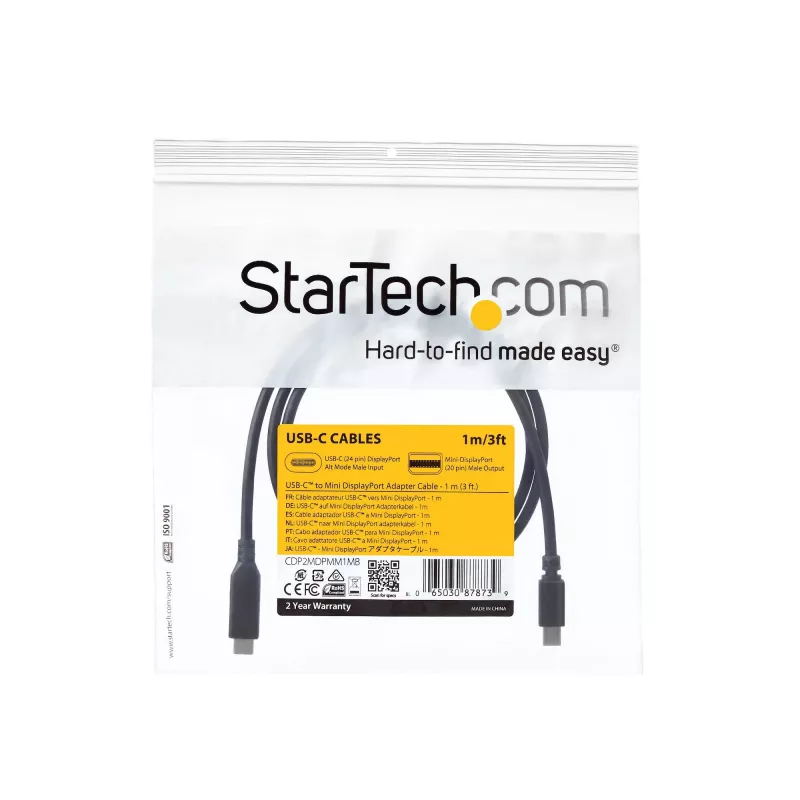 StarTech.com USB-C-naar-Mini-DisplayPort-kabel – 1 m (3,3 ft.), 4K 60 Hz – Zwart
