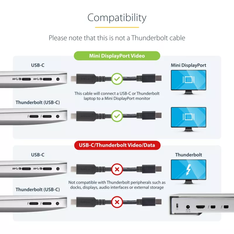 StarTech.com USB-C-naar-Mini-DisplayPort-kabel – 1 m (3,3 ft.), 4K 60 Hz – Zwart