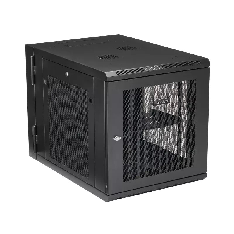 StarTech.com 4-posts 12U wandmontage netwerkkast met 1U vak, 19 inch opklapbare wandgemonteerde serverrack voor data / AV / elektronica / computerapparatuur, flexibele geventileerde rackbehuizing
