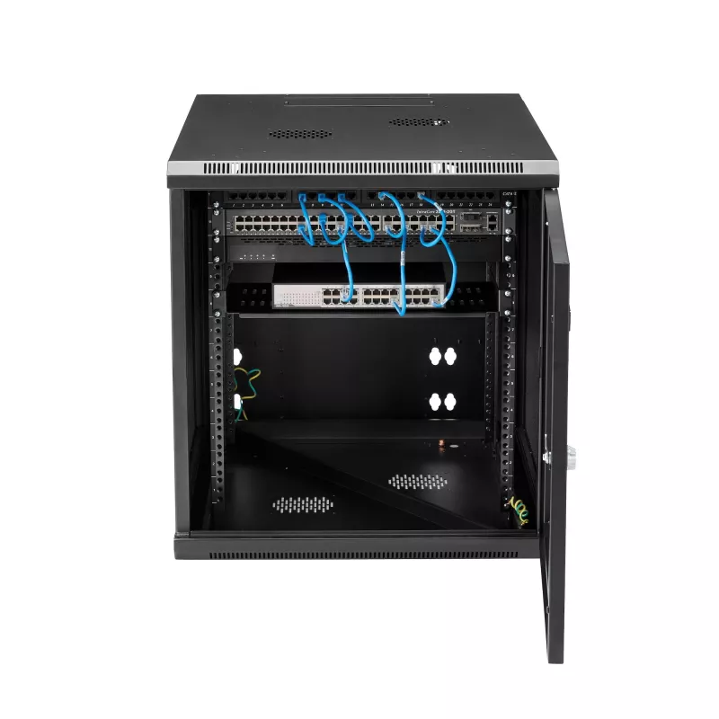StarTech.com 4-posts 12U wandmontage netwerkkast met 1U vak, 19 inch opklapbare wandgemonteerde serverrack voor data / AV / elektronica / computerapparatuur, flexibele geventileerde rackbehuizing