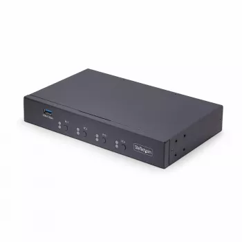 StarTech.com 4-poorts KM switch met muisomschakeling, USB-switch voor toetsenbord/muis, 3,5mm/USB audio, perifere sharing voor 4 computers, TAA-conform