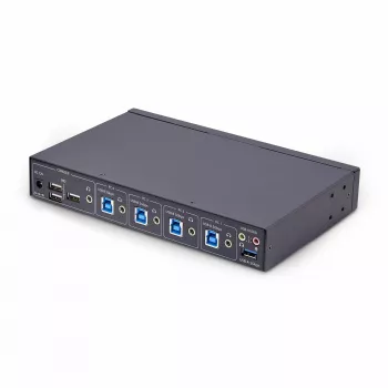 StarTech.com 4-poorts KM switch met muisomschakeling, USB-switch voor toetsenbord/muis, 3,5mm/USB audio, perifere sharing voor 4 computers, TAA-conform