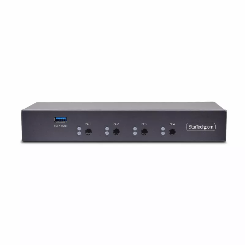 StarTech.com 4-poorts KM switch met muisomschakeling, USB-switch voor toetsenbord/muis, 3,5mm/USB audio, perifere sharing voor 4 computers, TAA-conform
