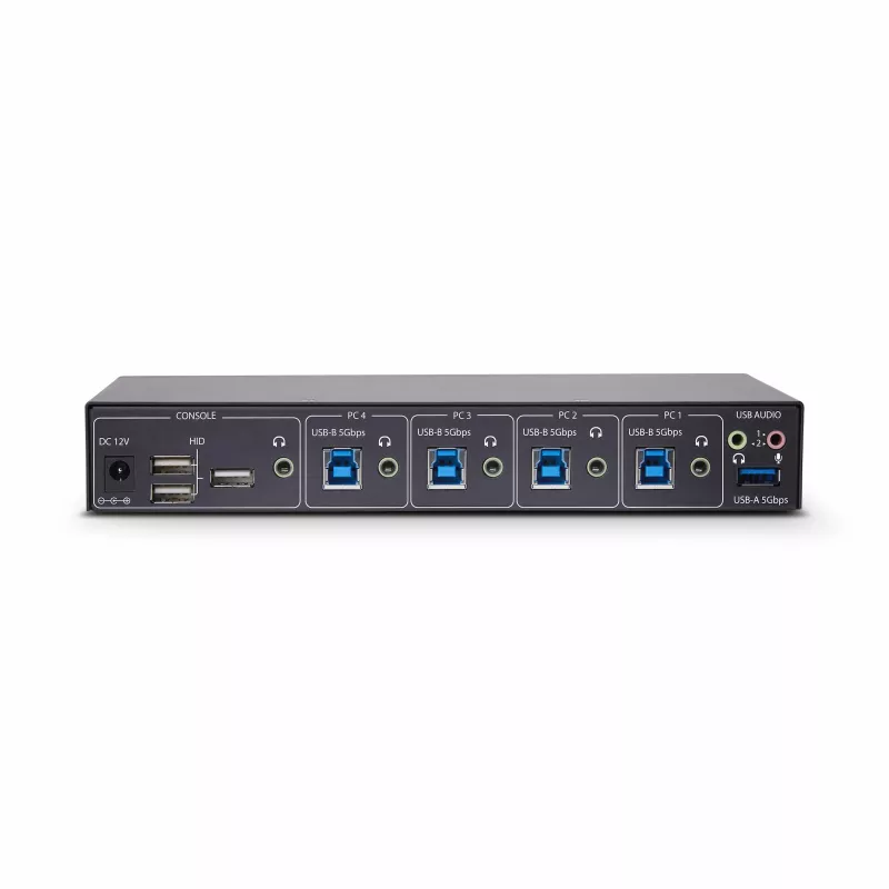 StarTech.com 4-poorts KM switch met muisomschakeling, USB-switch voor toetsenbord/muis, 3,5mm/USB audio, perifere sharing voor 4 computers, TAA-conform