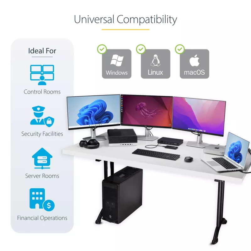 StarTech.com 4-poorts KM switch met muisomschakeling, USB-switch voor toetsenbord/muis, 3,5mm/USB audio, perifere sharing voor 4 computers, TAA-conform