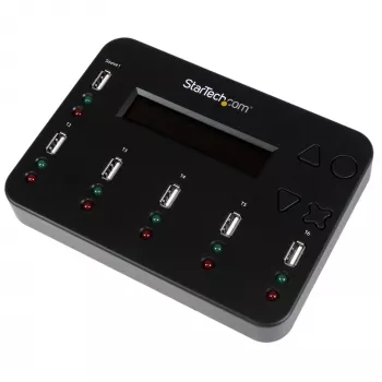 StarTech.com standalone 1-op-5 USB-stick-duplicator en -wisser, multi-USB-flashdrive-kopieerder, systeem- en bestands- en volledige drivekopie met 1,5 GB/min, enkelvoudige en 3-pass-wissing, LCD-display – TAA