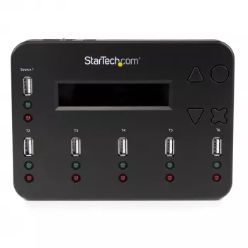 StarTech.com standalone 1-op-5 USB-stick-duplicator en -wisser, multi-USB-flashdrive-kopieerder, systeem- en bestands- en volledige drivekopie met 1,5 GB/min, enkelvoudige en 3-pass-wissing, LCD-display – TAA