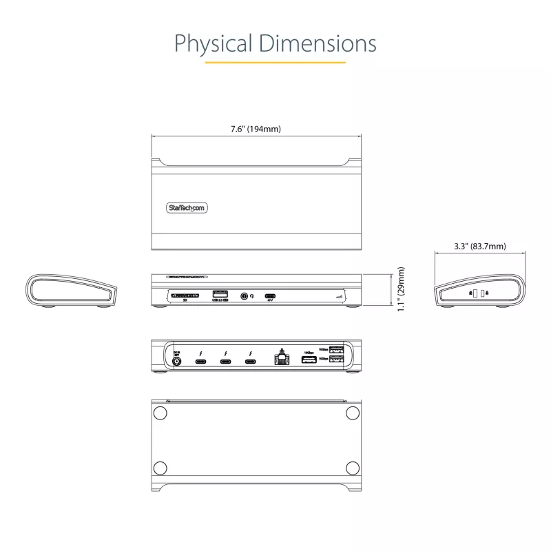 StarTech.com Thunderbolt 4 dock, 96W Power Delivery, single 8K/dual monitor 4K 60Hz, 3xTB4/USB4 aansluitingen, 4xUSB-A, SD, GbE, Thunderbolt 4 dockingstation voor Windows of TB3 MacBook, 0,8m kabel