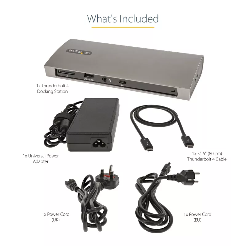 StarTech.com Thunderbolt 4 dock, 96W Power Delivery, single 8K/dual monitor 4K 60Hz, 3xTB4/USB4 aansluitingen, 4xUSB-A, SD, GbE, Thunderbolt 4 dockingstation voor Windows of TB3 MacBook, 0,8m kabel