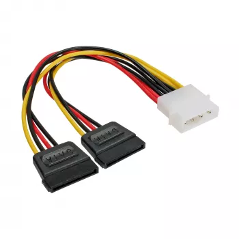 InLine interne stroom-Y-kabel 1x 5,25 inch / 2x SATA stroom 0,20 m