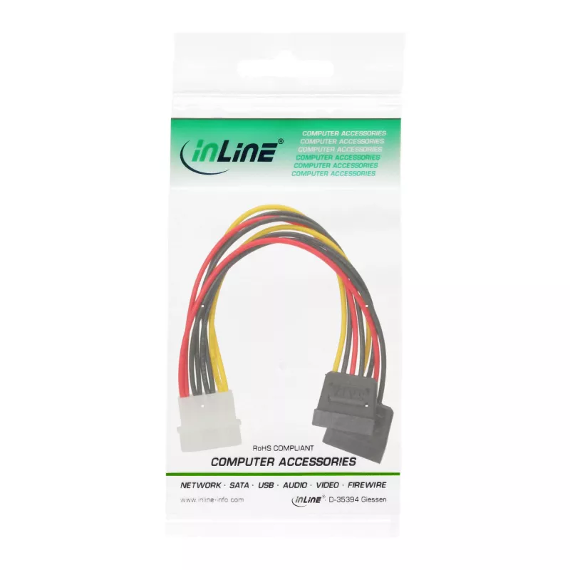 InLine interne stroom-Y-kabel 1x 5,25 inch / 2x SATA stroom 0,20 m