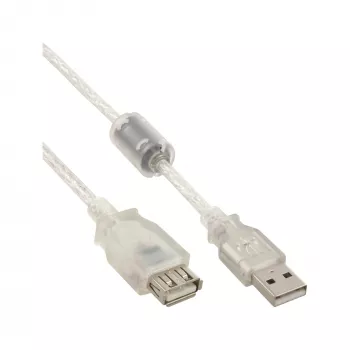 InLine USB 2.0-verlengkabel Type-A M/F, transparant, met ferriet, 2 m