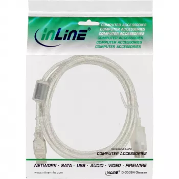 InLine USB 2.0-verlengkabel Type-A M/F, transparant, met ferriet, 2 m