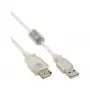 InLine USB 2.0-verlengkabel Type-A M/F, transparant, met ferriet, 3 m