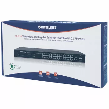 Intellinet 24-poorts netwerkswitch, 24 poorten (RJ45), rackmount, gigabit, 4 SFP, ethernet web-smart, 10/100/1000 Mbit