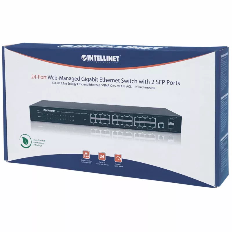 Intellinet 560917 Gigabit Web-Smart-switch met 24 poorten, 2x SFP, rackmontage