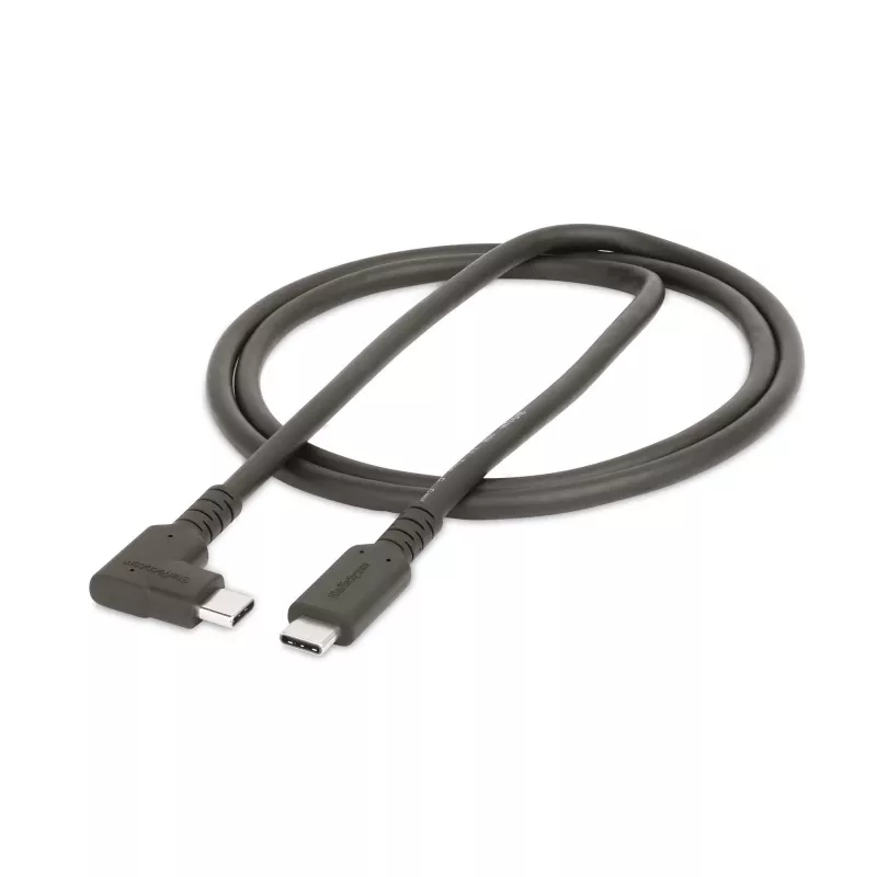 StarTech.com 0,9 m robuuste haakse USB-C-kabel, USB 3.2 Gen 2 (10 Gbps), volledig data-geschikte USB-C-naar-C-datakabel, 4K 60Hz DP Alt-modus, 100W Power Delivery – 90-graden USB Type-C-kabel