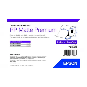 Epson PP matte label premium, eindloze rol, 76 mm x 29 m, wit, zelfklevend printeretiket, eindloos etiket, rol, inkjet, acryl