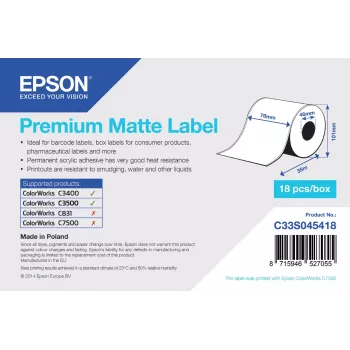 Epson Premium Matte Label eindloze rol 76 mm x 35 m mat 163 g/m²
