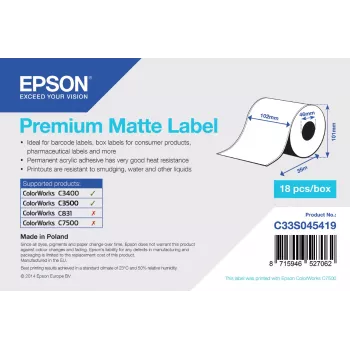 Epson Premium Matte Label - eindloze rol: 102 mm x 35 m