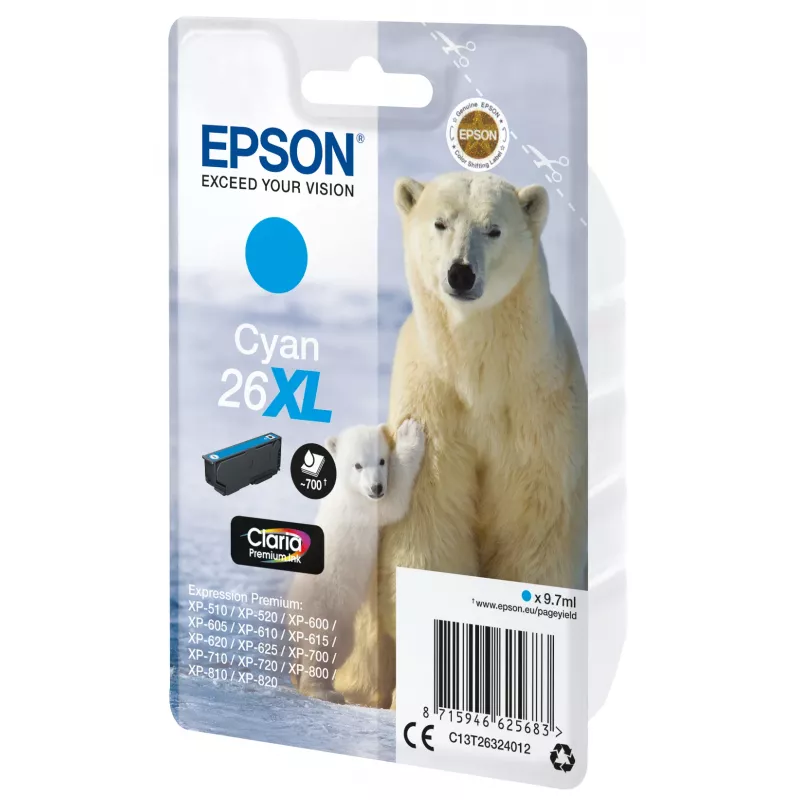 Epson ijsbeer singlepack cyaan 26XL Claria Premium-inkt
