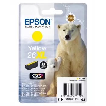 Epson ijsbeer singlepack geel 26XL Claria Premium-inkt, hoge (XL) capaciteit, geel, pigmentinkt, 9,7 ml, 1 st., 700 pagina's