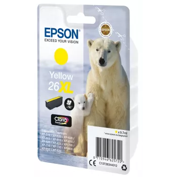 Epson ijsbeer singlepack geel 26XL Claria Premium-inkt, hoge (XL) capaciteit, geel, pigmentinkt, 9,7 ml, 1 st., 700 pagina's
