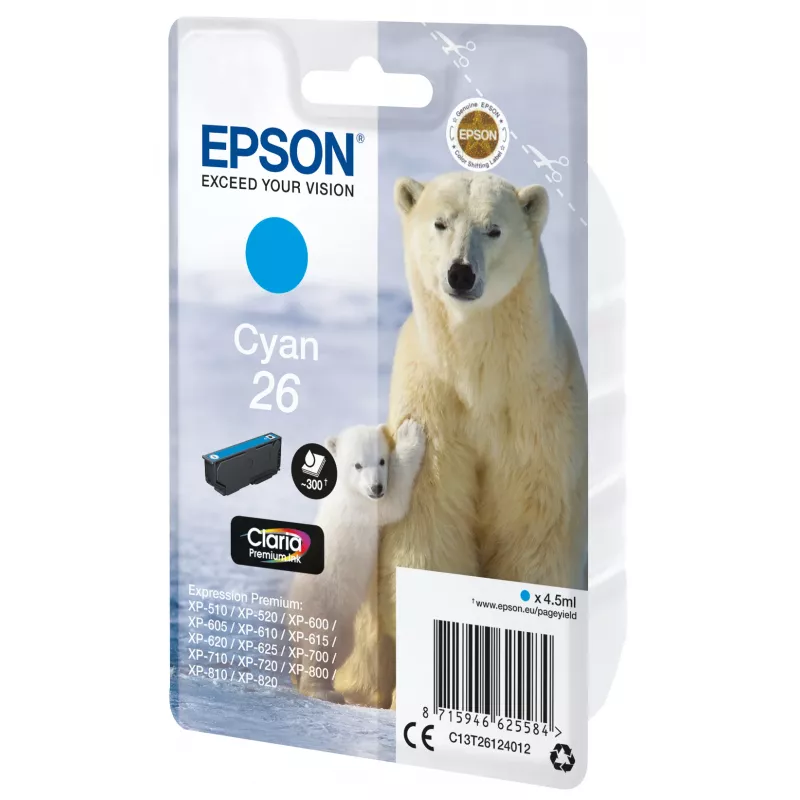 Epson ijsbeer singlepack cyaan 26 Claria Premium-inkt