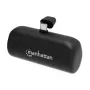 Manhattan powerbank met geïntegreerde USB-C-stekker, 5000 mAh, tot 10 W uitgangsvermogen, standaard om te gebruiken als oplaadbare telefoonhouder, zwart, één jaar garantie