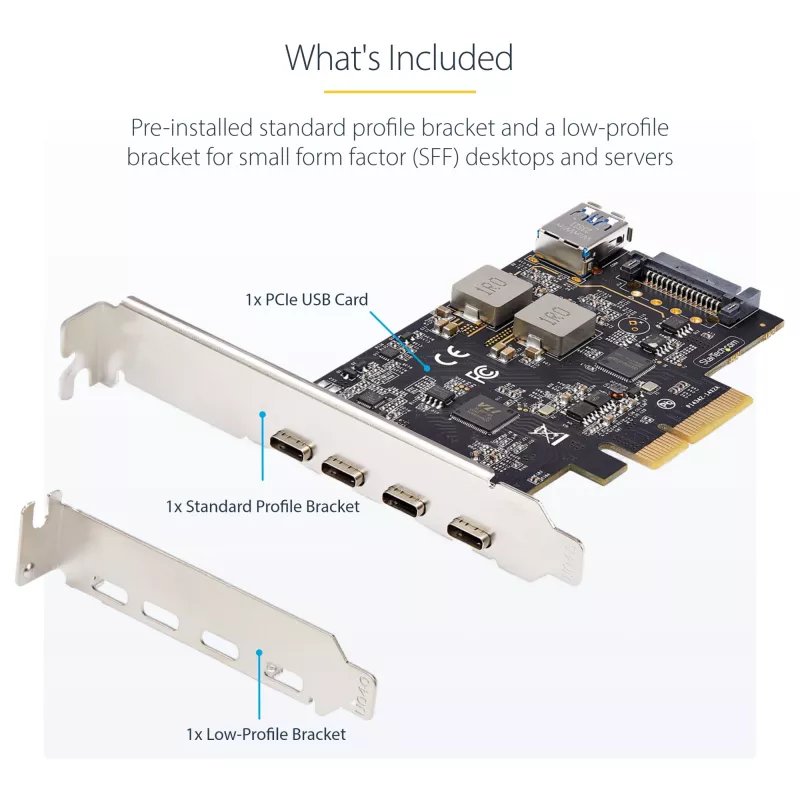 StarTech.com 5-poorts USB PCIe-kaart, USB 3.2 10 Gbit/s, PCI Express-kaart met 4x USB-C-aansluitingen, 1x interne USB-A-aansluiting, USB PCIe-controllerkaart, Windows/macOS/Linux