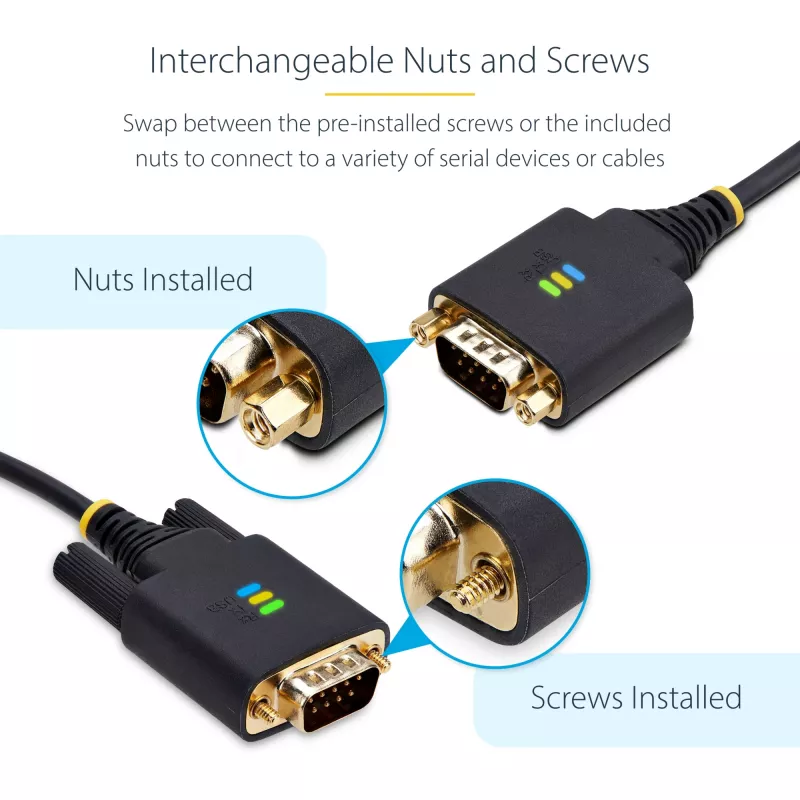 StarTech.com 2m USB-naar-seriële adapterkabel, COM-behoud, verwisselbare schroeven/moeren, USB-A naar DB9 RS232, FTDI IC, ESD-bescherming, Windows/macOS/Linux
