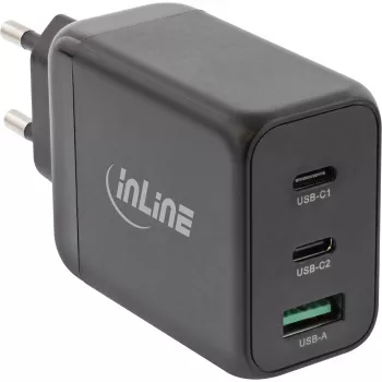 InLine USB PD-voeding, GaN-oplader, 3-poorts, Dual USB-C + USB-A, 65W
