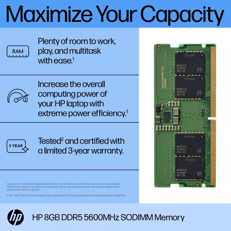 HP 8GB DDR5 5600 SODIMM geheugen, 8 GB, 1 x 8 GB, DDR5, 262-pins SO-DIMM