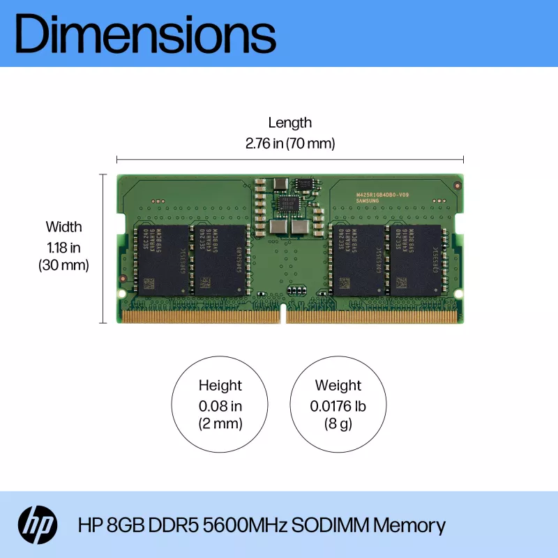 HP 8GB DDR5 5600 SODIMM geheugen, 8 GB, 1 x 8 GB, DDR5, 262-pins SO-DIMM