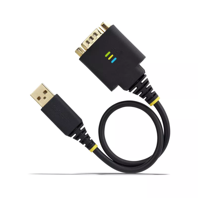 StarTech.com 1ft (30cm) USB-naar-serieel adapterkabel, COM-retention, verwisselbare moeren/schroeven, USB-A naar DB9 RS232, FTDI IC, ESD-bescherming, Windows/macOS/Linux