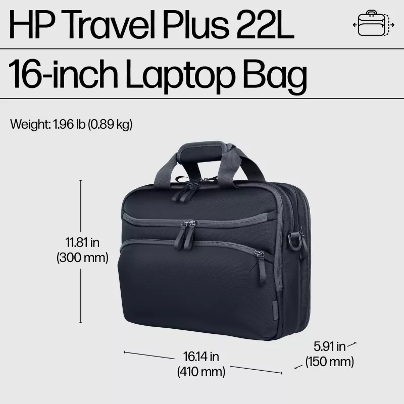 Laptoptas HP Travel Plus 22L 16 inch aktetas monochroom