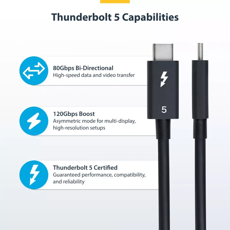 StarTech.com 1,5ft (50cm) Thunderbolt 5-kabel, 80Gbit/s/tot 120Gbit/s, 240W PD, 8K 60Hz, gecertificeerde Thunderbolt-kabel - compatibel met Thunderbolt 4/USB4/USB-C