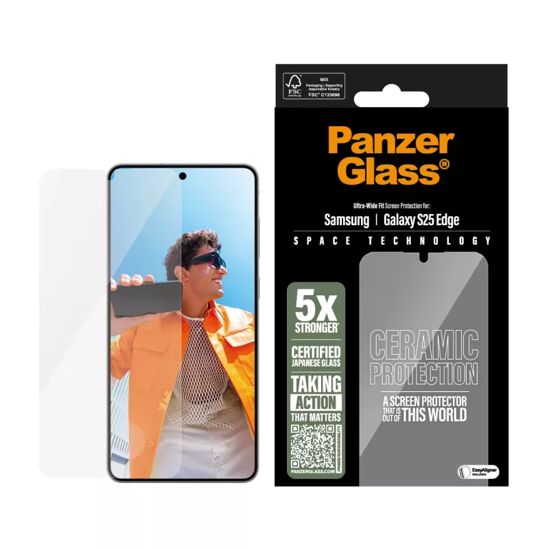 PanzerGlass ® Ceramic Screen Protector Samsung S25 Edge | Ultra-Wide Fit met EasyAligner