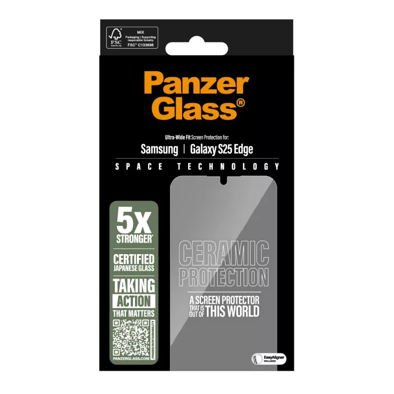PanzerGlass ® Ceramic Screen Protector Samsung S25 Edge | Ultra-Wide Fit met EasyAligner