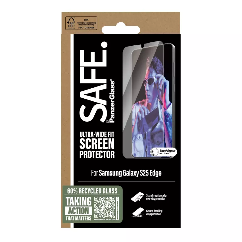 Beeldschermbescherming PanzerGlass SAFE. by ® Samsung S25 Edge Ultra-Wide Fit krasvast stootvast