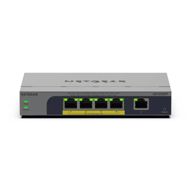 NETGEAR GS105EPP unmanaged Gigabit Ethernet (10/100/1000) Power over Ethernet (PoE) desktop/wandmontage grijs